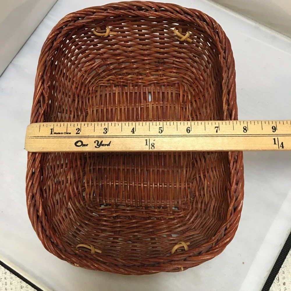 Wicker Storage Basket Home Decor OS Brown Rectangular Woven Tray Cottagecore